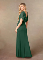 Dress Mermaid V-Neck Pleated Mother Of The Bride Evening Dress Classic Cape Sleeve Leg Slit Plus Size Mother Of The Groom Dresses