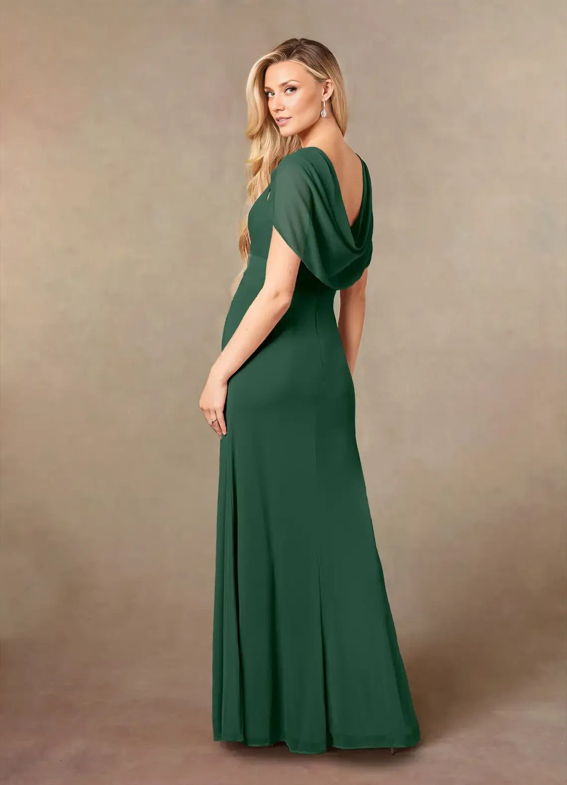Dress Mermaid V-Neck Pleated Mother Of The Bride Evening Dress Classic Cape Sleeve Leg Slit Plus Size Mother Of The Groom Dresses