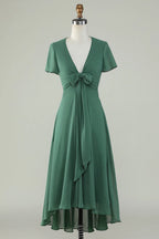 V-Neck Short Sleeves A-Line Elegant Off the shoulder Floor length Party Dress Hot Sale For ladies