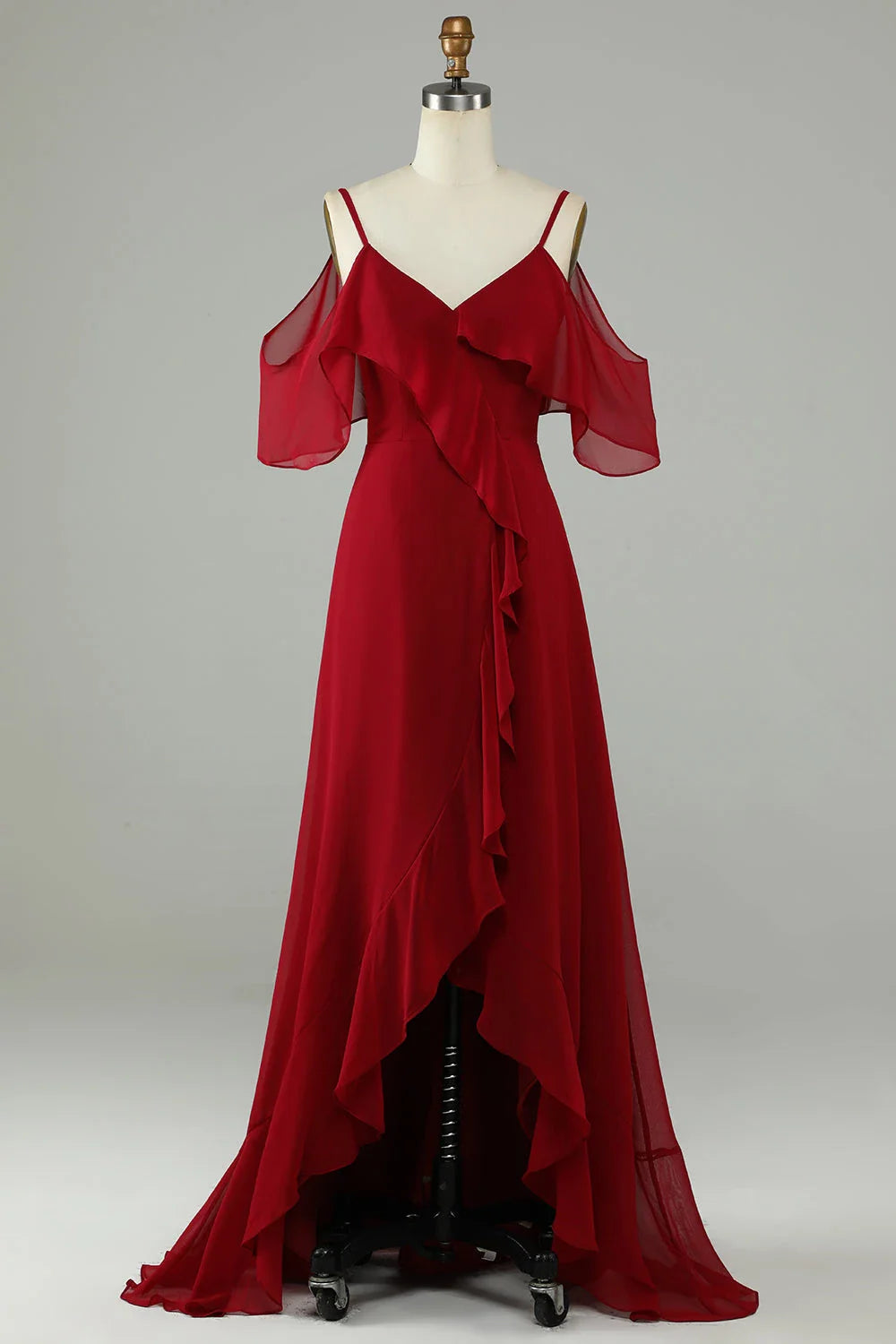 V-Neck Sleeveless A-Line Elegant Burgundy Off the shoulder Floor length Party Dress Hot Sale For ladies
