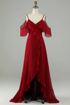 V-Neck Sleeveless A-Line Elegant Burgundy Off the shoulder Floor length Party Dress Hot Sale For ladies