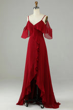 V-Neck Sleeveless A-Line Elegant Burgundy Off the shoulder Floor length Party Dress Hot Sale For ladies