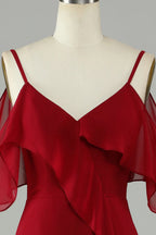 V-Neck Sleeveless A-Line Elegant Burgundy Off the shoulder Floor length Party Dress Hot Sale For ladies