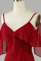 V-Neck Sleeveless A-Line Elegant Burgundy Off the shoulder Floor length Party Dress Hot Sale For ladies