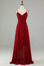 V-Neck Sleeveless A-Line Gorgeous Burgundy Off the shoulder Floor length Party Dress Hot Sale For ladies
