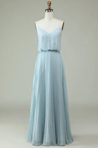 V-Neck Sleeveless A-Line Romantic Off the shoulder Floor length Party Dress Hot Sale For ladies