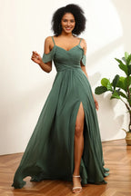 V-Neck Sleeveless A-Line Trendy Off the shoulder Floor Length Prom Dress Hot Sale For Women