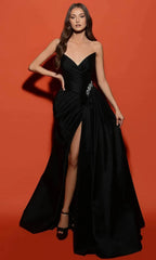 V-Neck Sleeveless Sheath Trendy Black Off the shoulder Floor length Prom Dress For Sale For Women