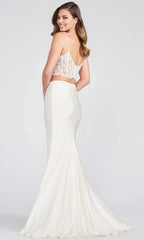 V-Neck Sleeveless Trumpet Enchanting Off the shoulder Two Piece Floor length Prom Dress For Sale For Ladies