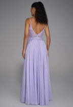 A-line V-Neck Spaghetti Straps Floor Length Prom Dresses Sleeveless Applique Formal Evening Dresses