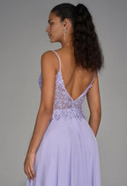 A-line V-Neck Spaghetti Straps Floor Length Prom Dresses Sleeveless Applique Formal Evening Dresses