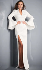 V-Neckline Long Sleeves Sheath Formal Floor length Long Prom Dress Hot Sale For Women