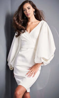 V-neck Long Sleeves Sheath Simple Knee length Prom Dress Hot Sale For Ladies