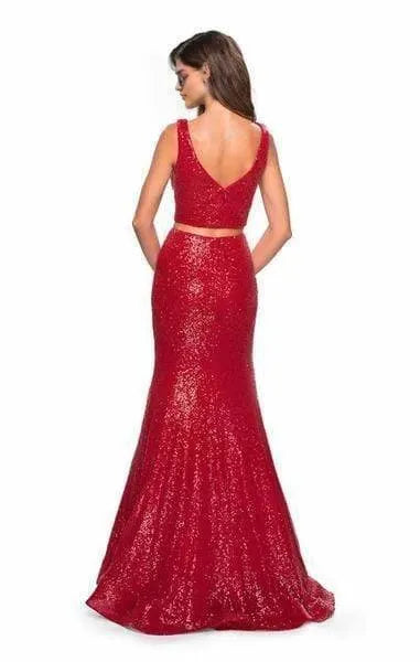 V-neck Sleeveless Trumpet Fashion Two piece Off the shoulder Floor Length Prom Dress Hot Sale For Ladies