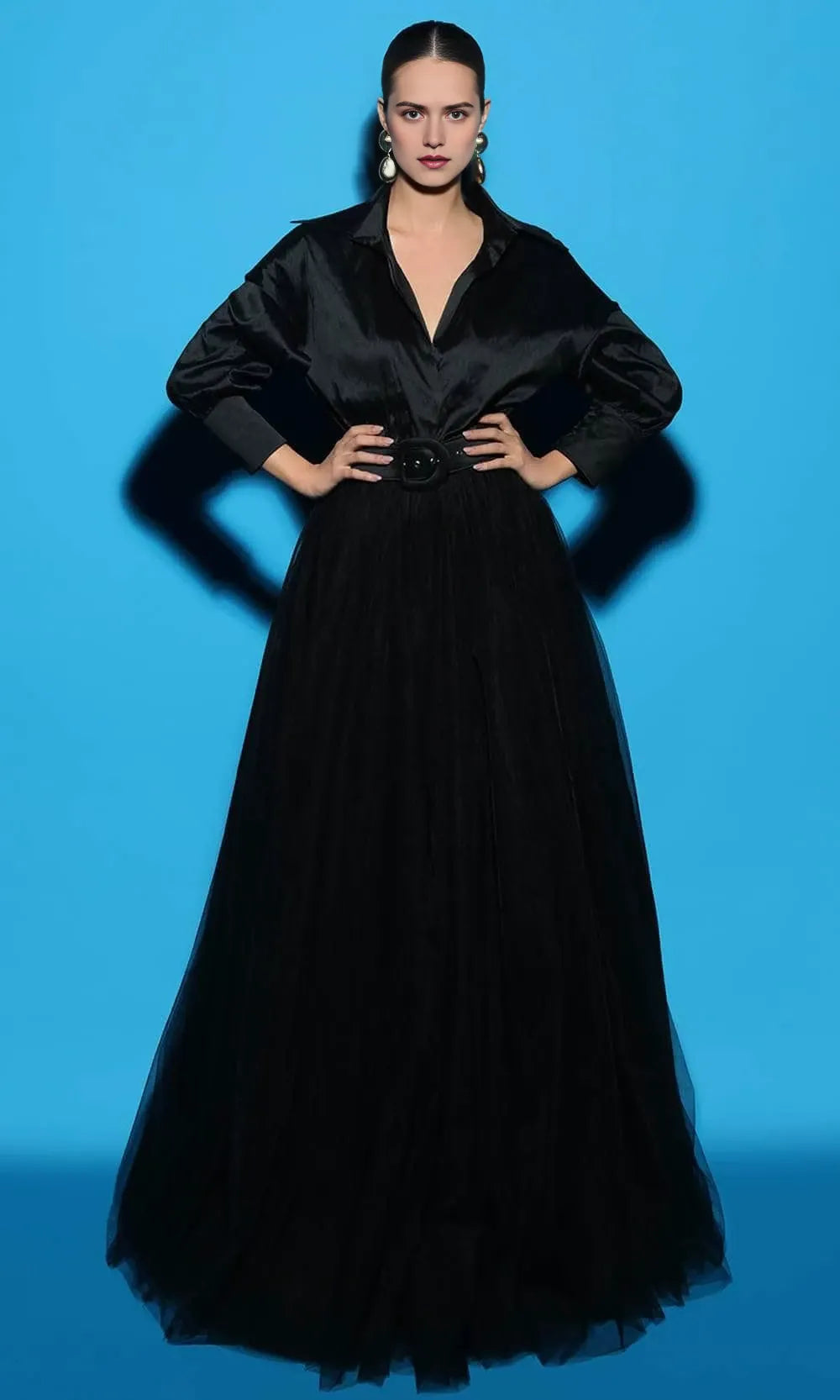 V Neck Long Sleeves A-Line Romantic Floor length Prom Dress For Sale For Women