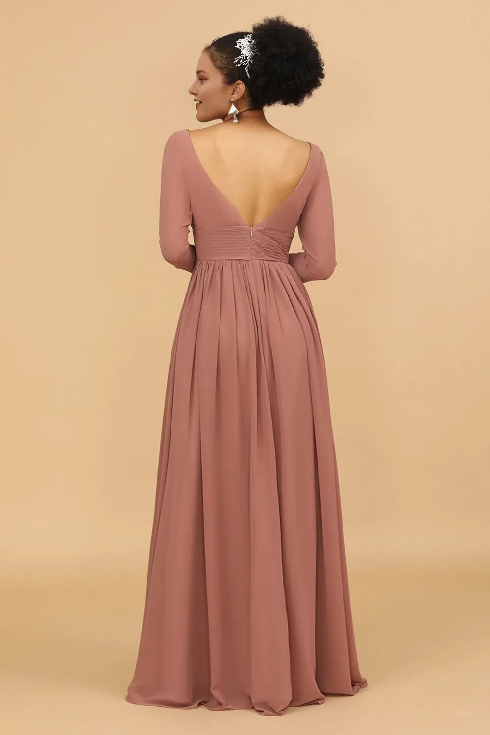 V Neck Long Sleeves A-line Simple Off the shoulder Floor length Party Dress Hot Sale For women