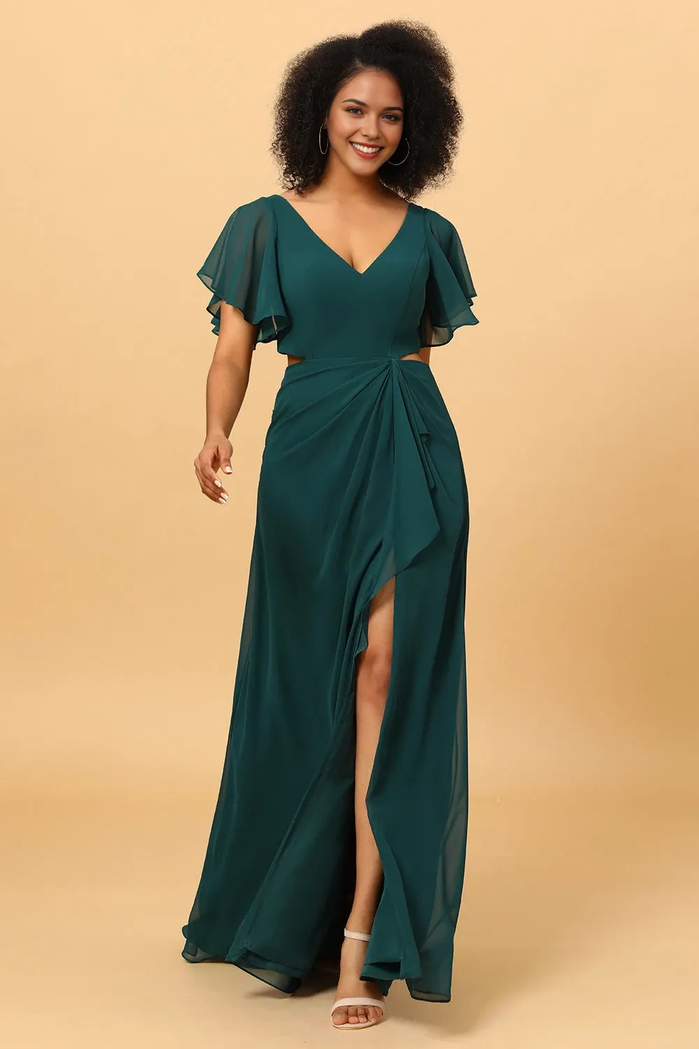 V Neck Short Sleeves A-Line Pretty Floor Length Prom Dress Hot Sale For Ladies ﻿