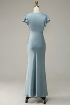 V Neck Short Sleeves Sheath Formal Floor length Party Dress Hot Sale For Ladies