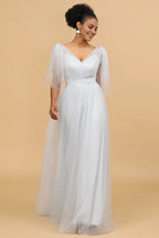 V Neck Sleeveless A-Line Gorgeous Off the shoulder Floor Length Prom Dress Hot Sale For Women