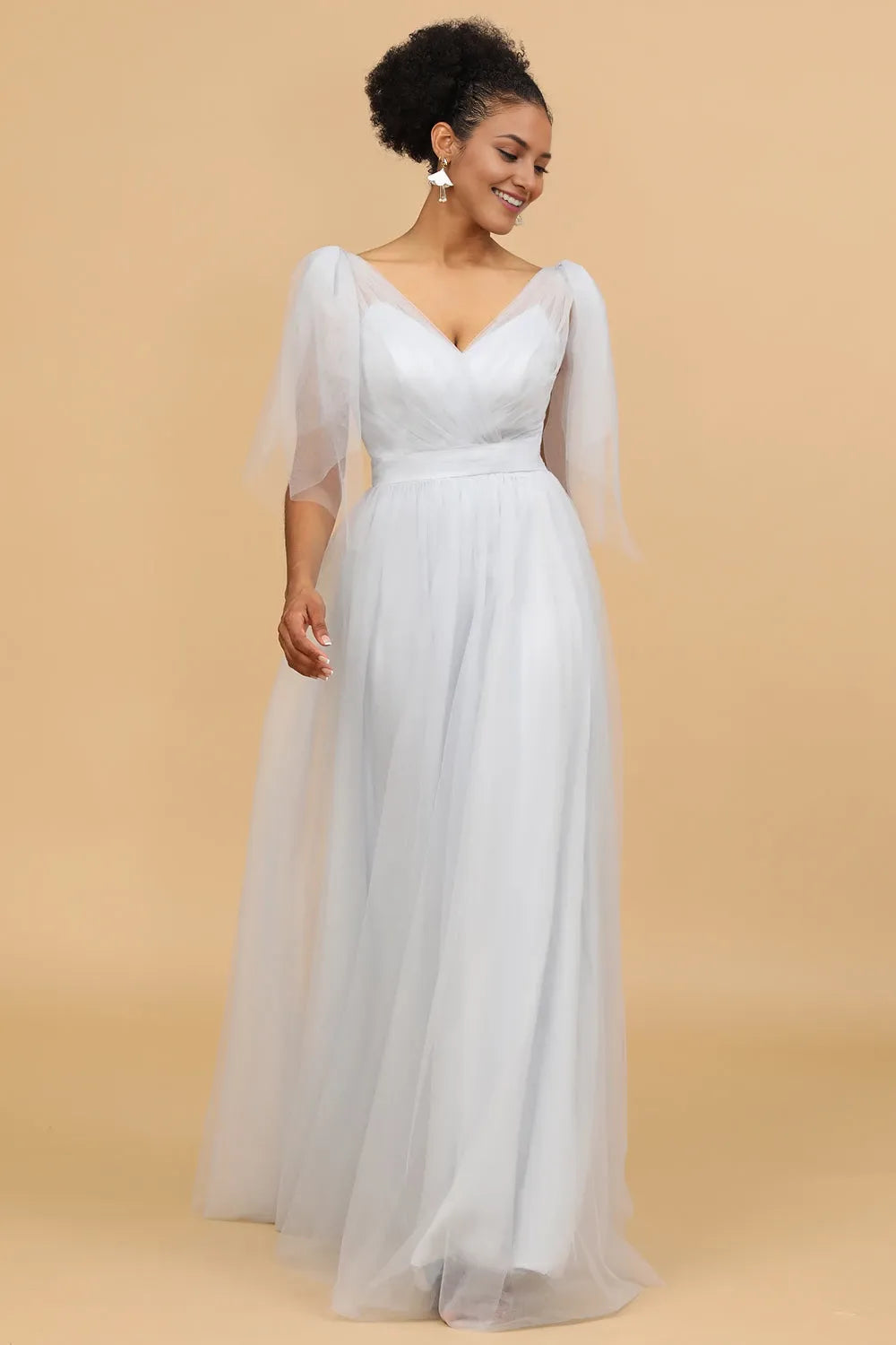 V Neck Sleeveless A-Line Gorgeous Off the shoulder Floor Length Prom Dress Hot Sale For Women