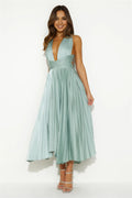 V Neck  Sleeveless A-Line Modern Off the shoulder Ankle length Party Dress Hot Sale For ladies