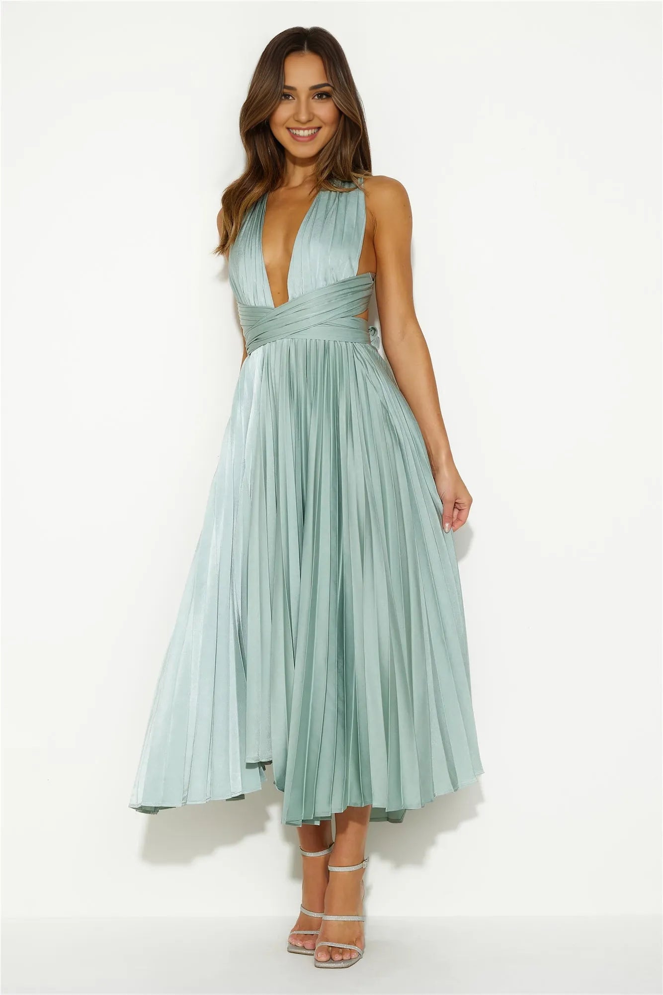 V Neck  Sleeveless A-Line Modern Off the shoulder Ankle length Party Dress Hot Sale For ladies