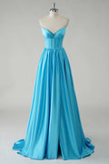 V Neck Sleeveless A-Line Modern Off the shoulder Floor Length Prom Dress Hot Sale For Women