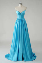 V Neck Sleeveless A-Line Modern Off the shoulder Floor Length Prom Dress Hot Sale For Women