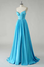 V Neck Sleeveless A-Line Modern Off the shoulder Floor Length Prom Dress Hot Sale For Women