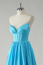 V Neck Sleeveless A-Line Modern Off the shoulder Floor Length Prom Dress Hot Sale For Women