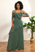 V Neck Sleeveless A-Line Romantic Off the shoulder Floor Length Prom Dress Hot Sale For Women