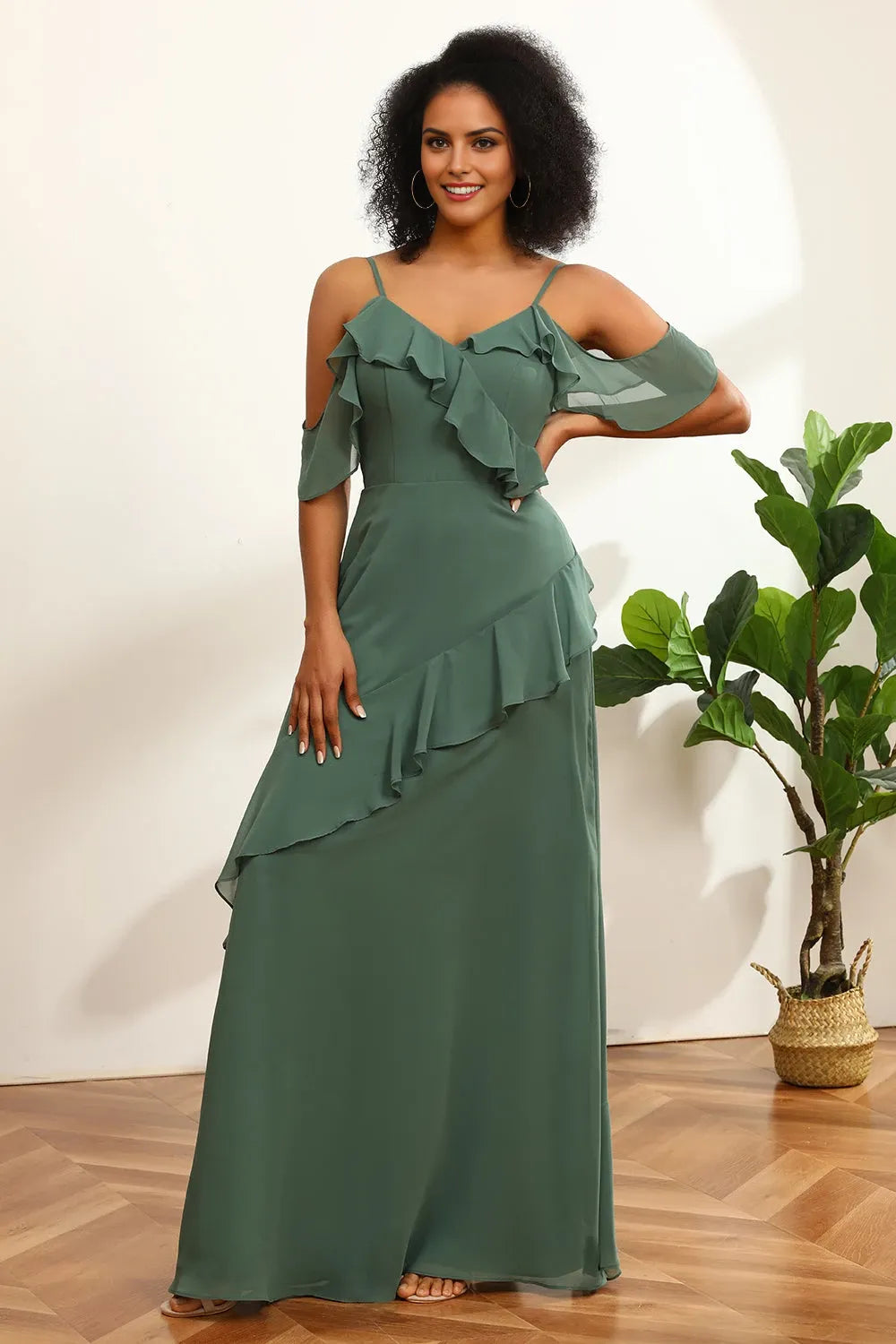 V Neck Sleeveless A-Line Romantic Off the shoulder Floor Length Prom Dress Hot Sale For Women