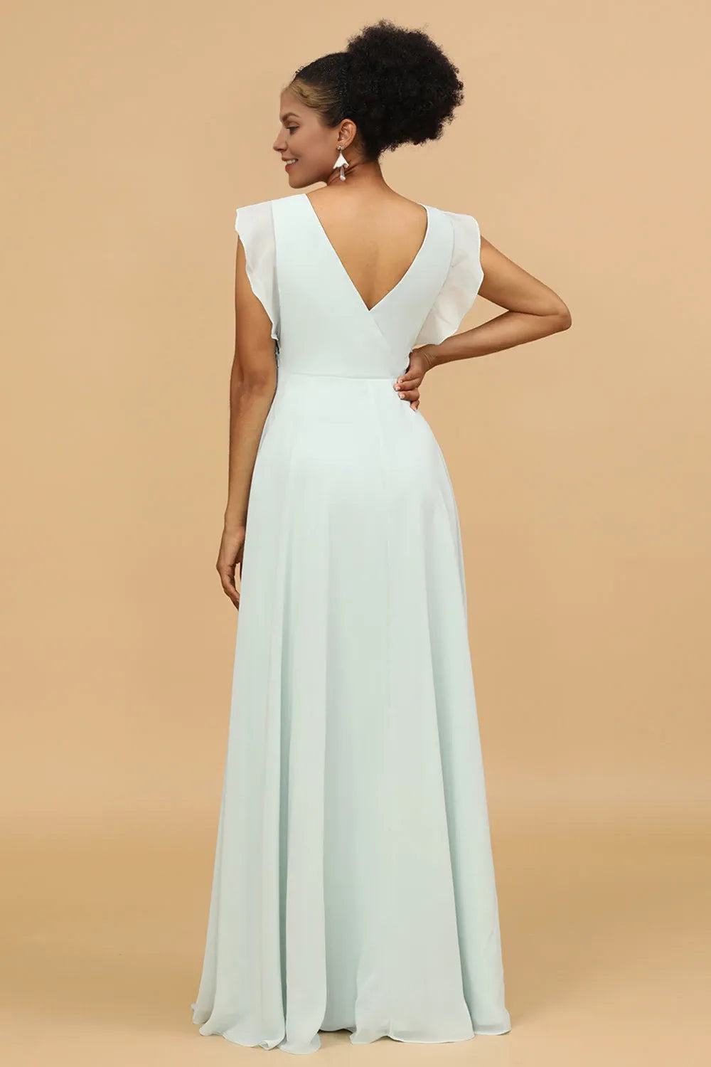 V Neck Sleeveless  A-line Classic Off the shoulder Floor length Party Dress Buy For women