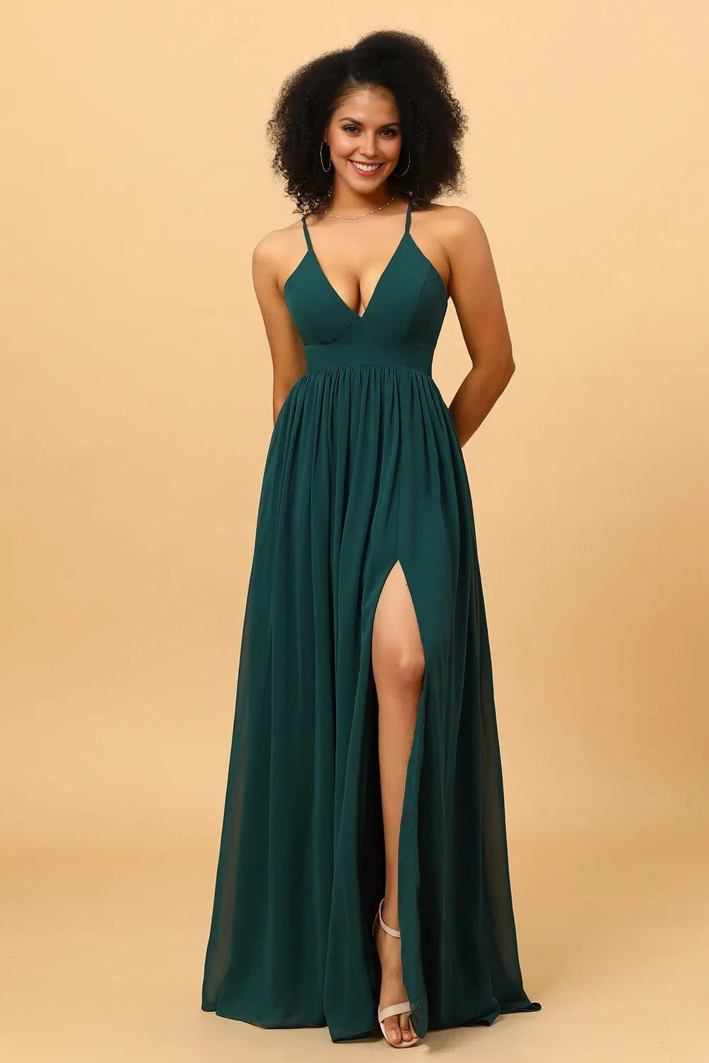 V Neck Sleeveless A-line Pretty Chiffon Off the shoulder Floor length Party Dress Buy For women