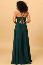 V Neck Sleeveless A-line Pretty Chiffon Off the shoulder Floor length Party Dress Buy For women