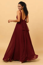 V Neck Sleeveless A-line Vintage Floor Length Prom Dress Hot Sale For Ladies