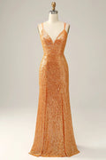 V Neck Sleeveless Mermaid Shiny Off the shoulder Floor Length Prom Dress For Sale For Women
