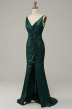 V Neck Sleeveless Sheath Shiny Off the shoulder Floor length Party Dress Hot Sale For women