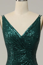 V Neck Sleeveless Sheath Shiny Off the shoulder Floor length Party Dress Hot Sale For women