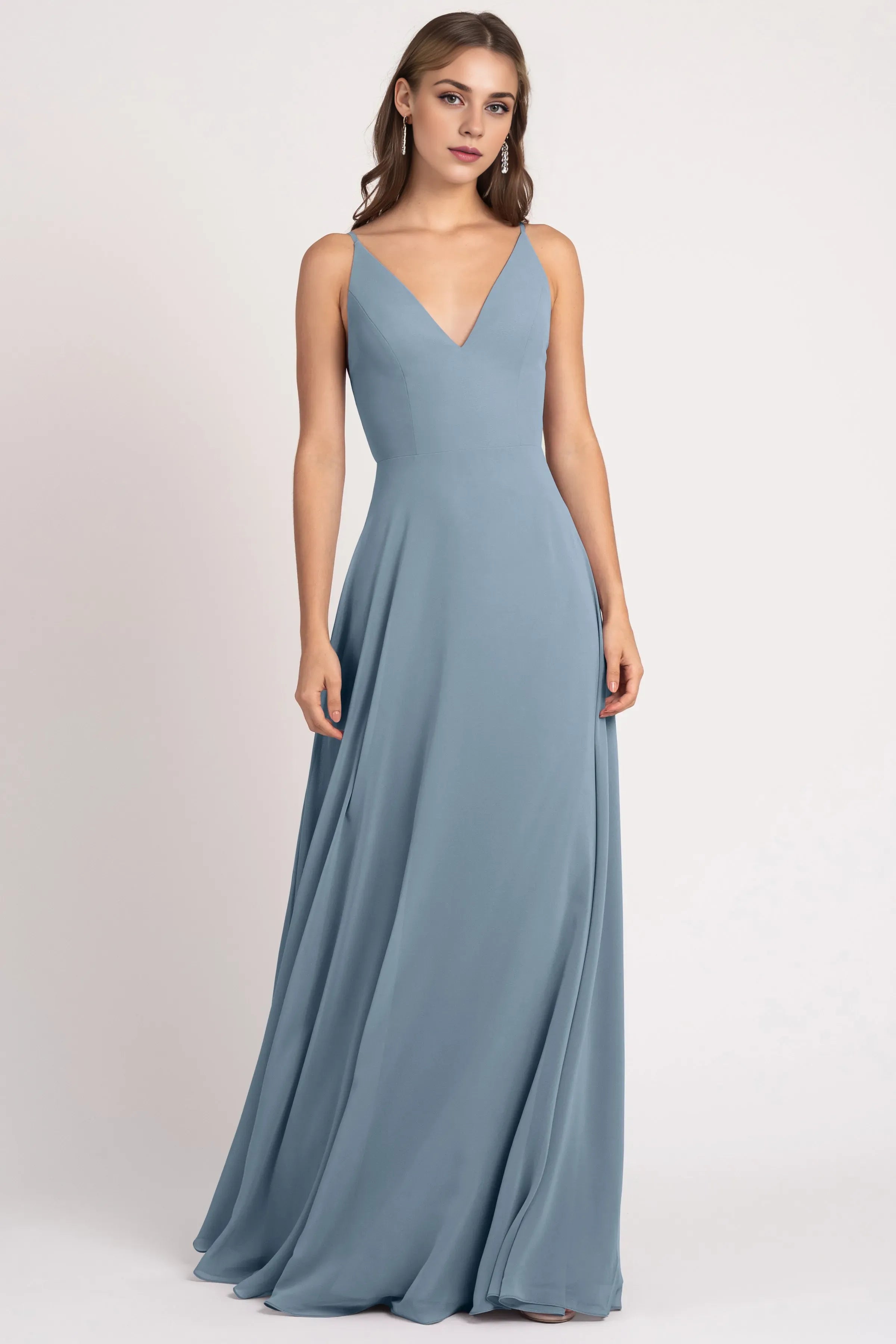 V Neck Spaghetti Straps Sleeveless Hot Sale Bridesmaid Dresses for Women A-Line Up V Back Prom Dresses