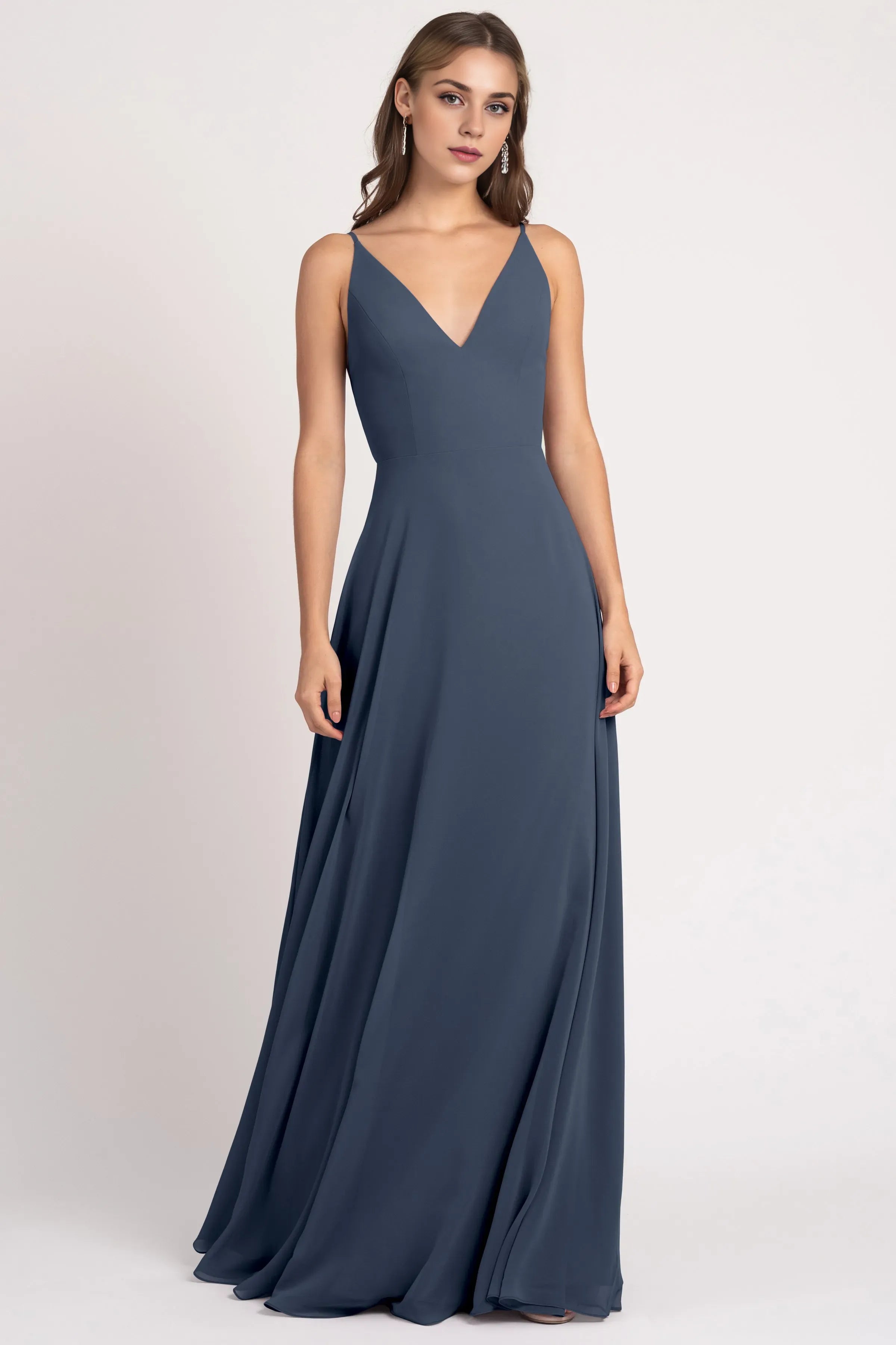 V Neck Spaghetti Straps Sleeveless Hot Sale Bridesmaid Dresses for Women A-Line Up V Back Prom Dresses