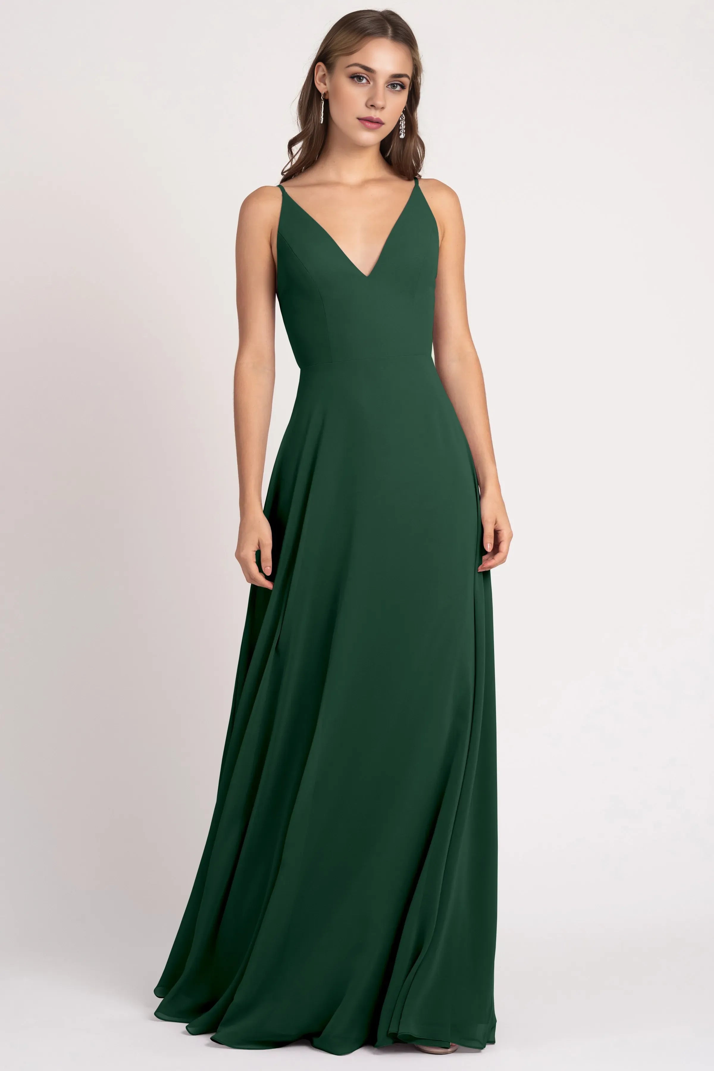 V Neck Spaghetti Straps Sleeveless Hot Sale Bridesmaid Dresses for Women A-Line Up V Back Prom Dresses