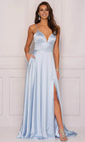V Neckline Sleeveless A Line Modern Off the shoulder Floor length Prom Dress Hot Sale For Women
