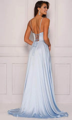 V Neckline Sleeveless A Line Modern Off the shoulder Floor length Prom Dress Hot Sale For Women