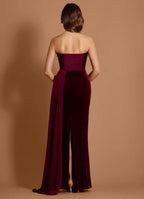 Velvet Combination Mermaid Strapless Sleeveless Open Back Train Floor Length Female Prom Dress