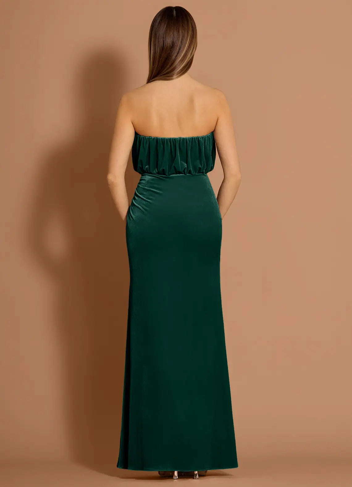 Velvet Ruched Sheath Sweetheart Strapless Open Back Floor Length For Sale Prom Dress