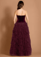 Velvet Tulle Ballgown Strapless Sleeveless Open Back Floor Length Hot sale Prom Dress