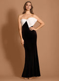 Velvet Two Tone Mermaid Strapless Sleeveless Bow Back Floor Length Hot sale Prom Dress