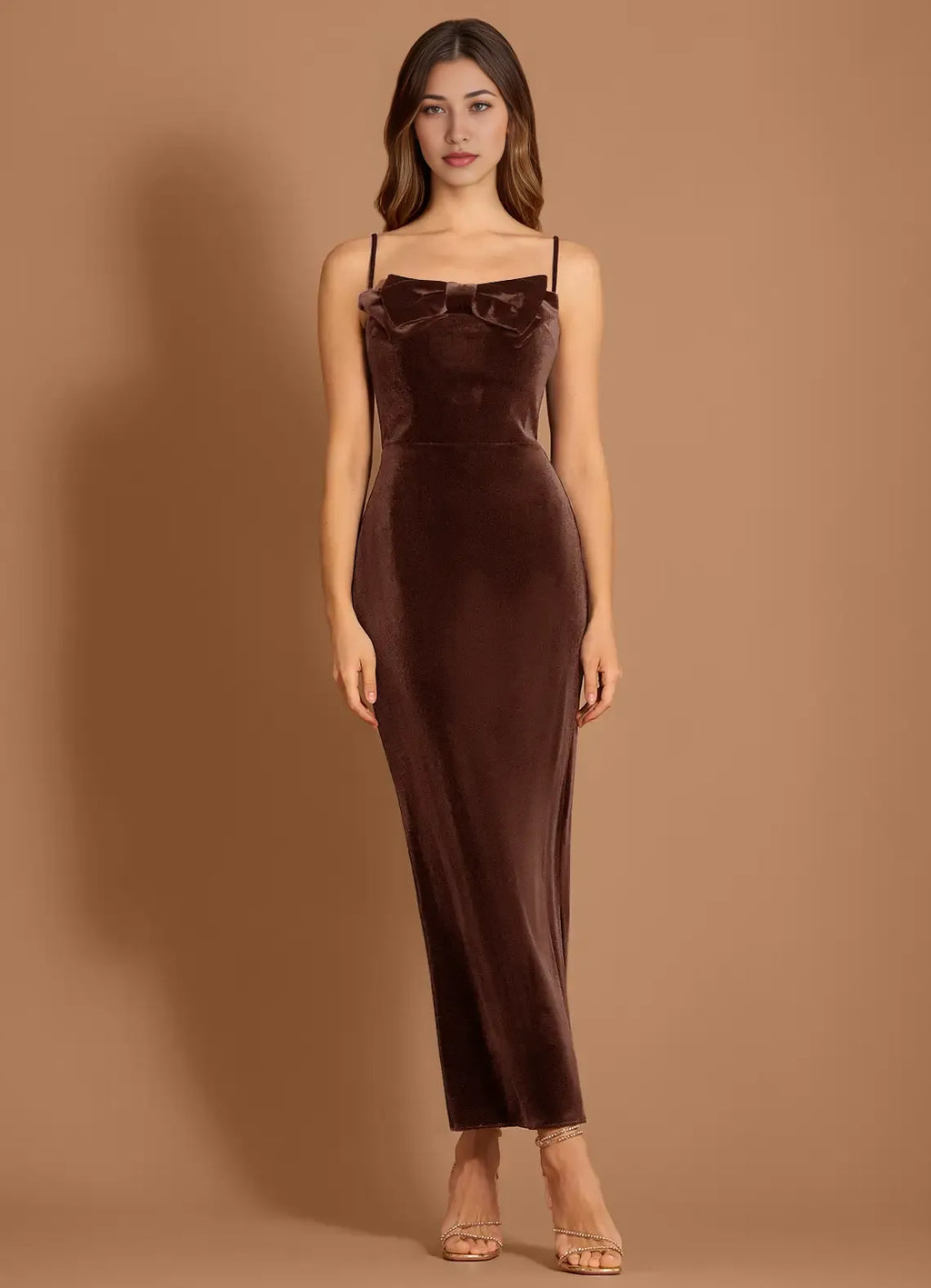 Velvety Sheath Square Neck Spaghetti Strap Zipper Back Midi Length For Ladies Prom Dress