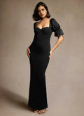 Velvety Sheath Sweetheart Tie Cuff Puff Sleeve Open Back Floor Length For Adults Prom Dress ﻿